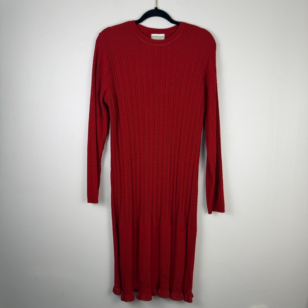 Coldwater Creek Sweater Dress Women Medium Red Cable Knit 100% Acrylic Crew Neck